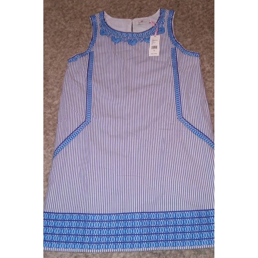 Women's Vineyard Vines Striped Embroidered Cisco Swing Dress Sz 10 Ocean Reef...